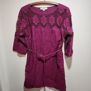 Loft Beach Bathing Suit Cover Up Dress Purple/ Plum Embroidered Cotton Sz M
